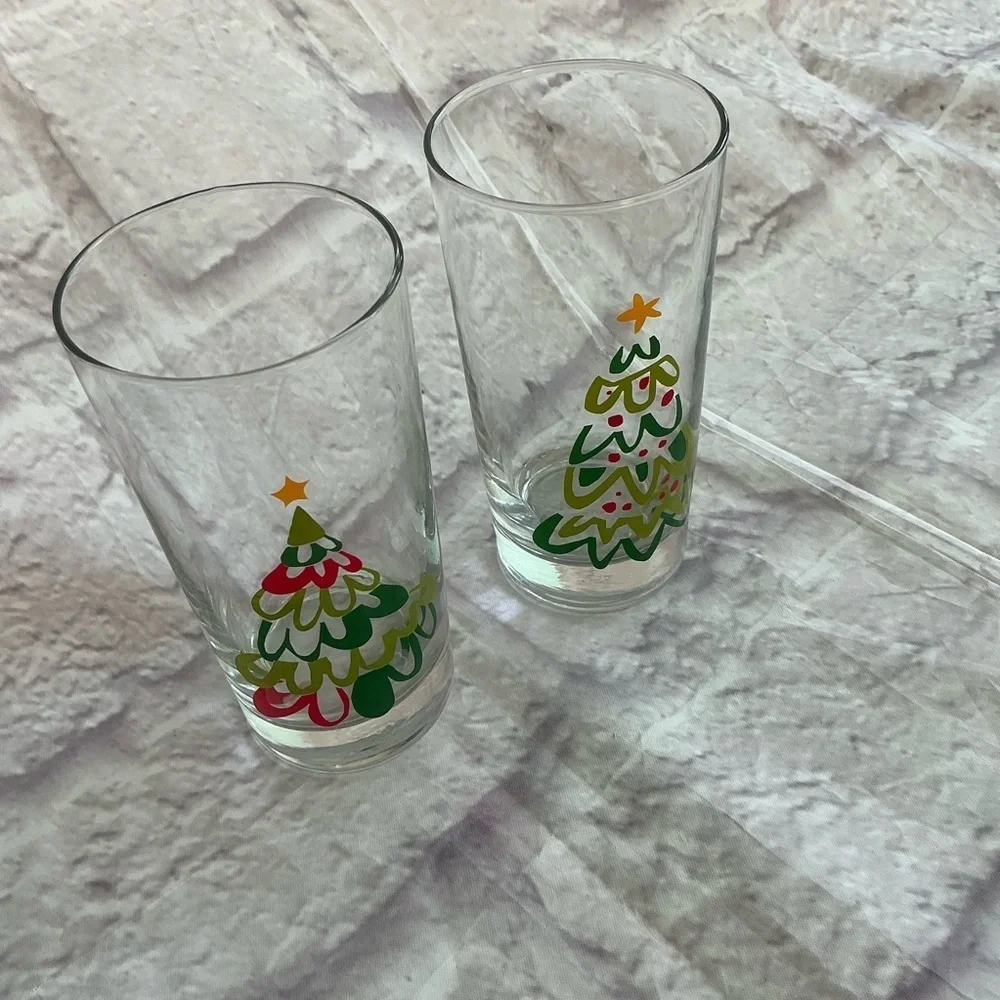 Vintage Crate&Barrel Holiday Christmas Holliday Season Tree Glasses Set Of 4